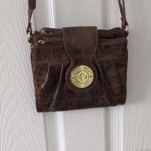 Nine West Dark Brown Croc-Embossed Crossbody Bag